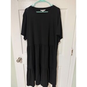 Amaryllis Womens Black Tiered Babydoll Midi Dress Plus Size 3X Short Sleeve Knit